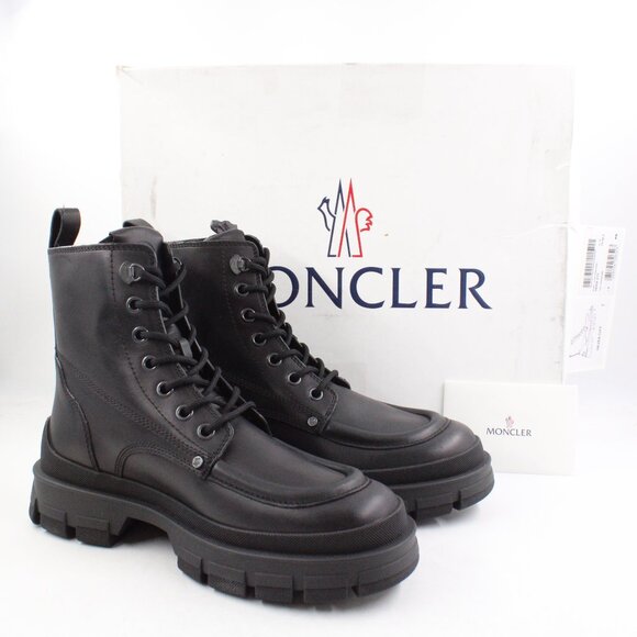 NIDB Moncler Hevea City Waxed Finish Leather Lace-Up Boots in Black EU Size 42.5 - Picture 1 of 16